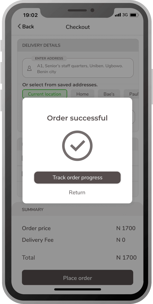 Eaters order successfull screen